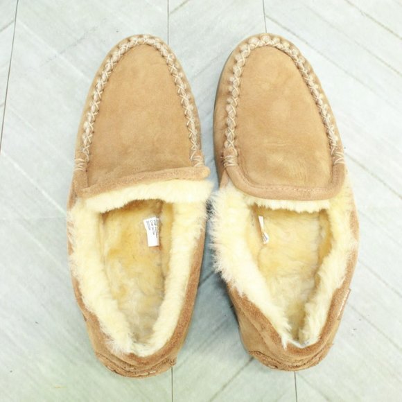 LL Bean Brown Suede Wicked Good Shearling Lined Venetian Slippers Size 7 M - Picture 7 of 9